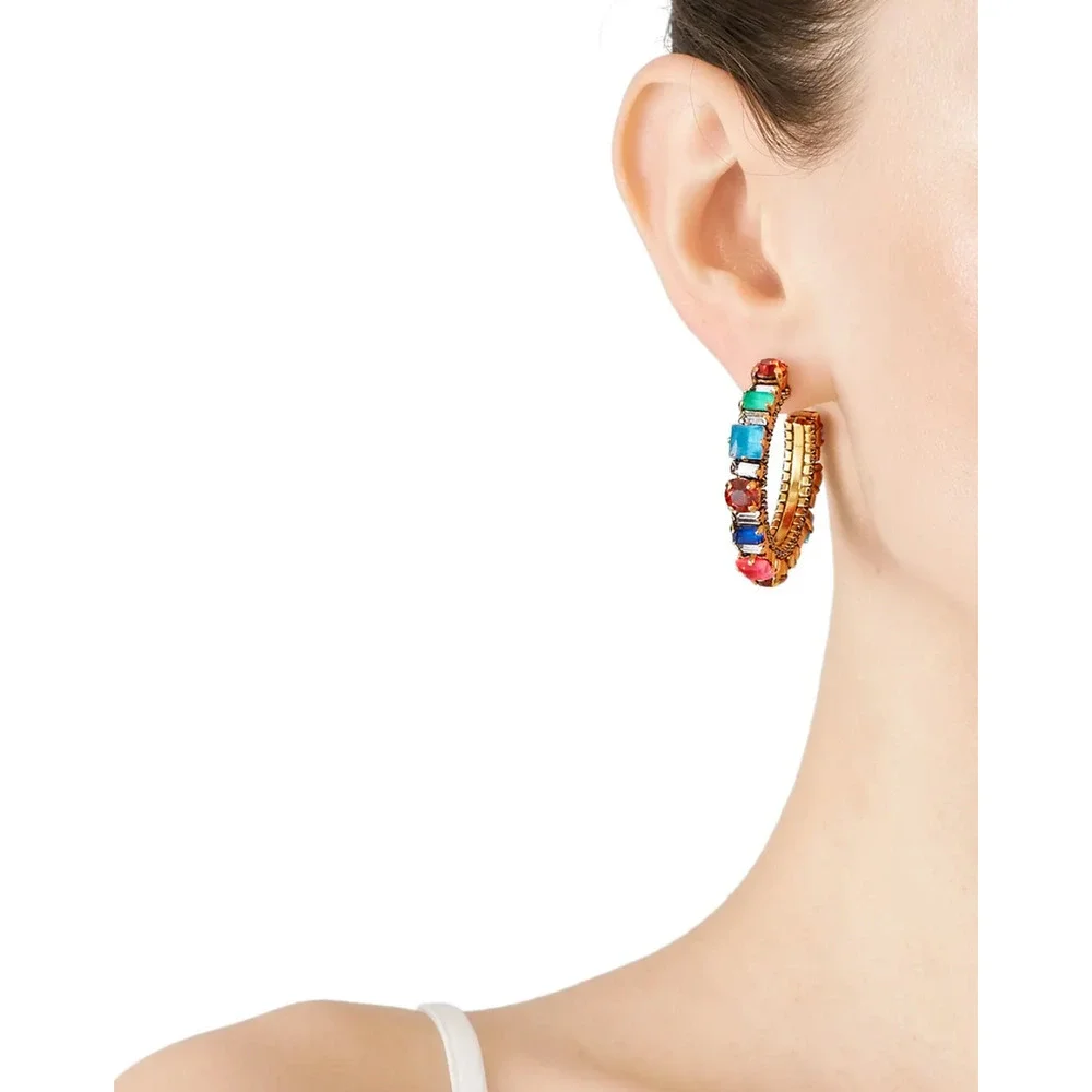 Erickson Beamon Funhouse Hoop Earrings 24k Gold Vermeil Plated Swarovski $303 - Picture 2 of 6